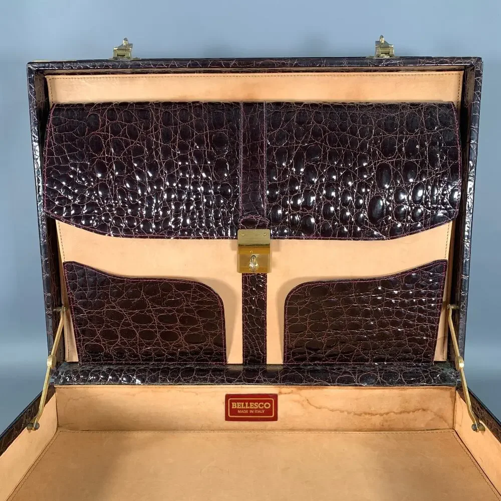 BELLESCO Brown Alligator Leather Briefcase Bags